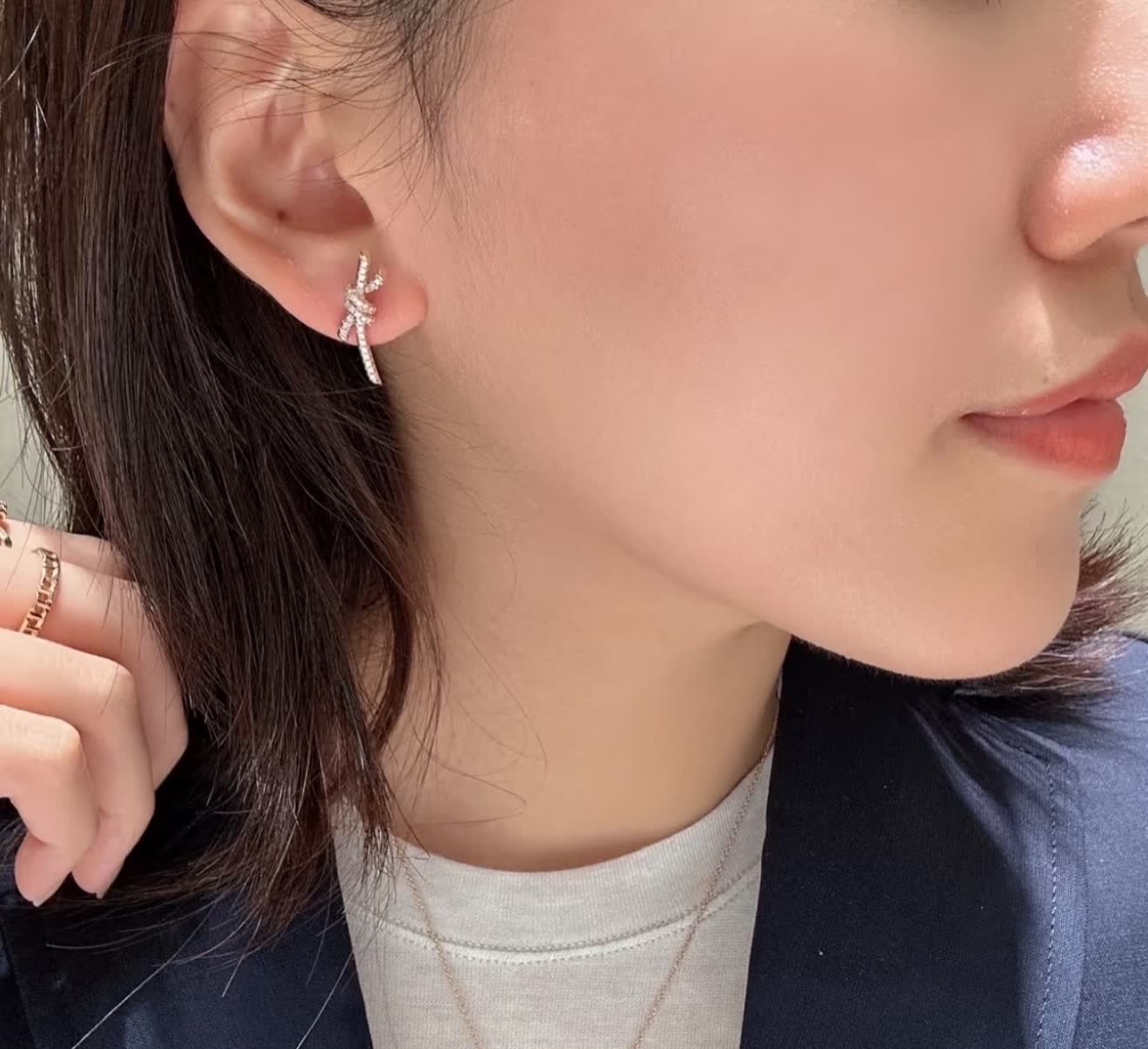 Tiffany & Co Elegant Silver Rhinestone Bow Earrings